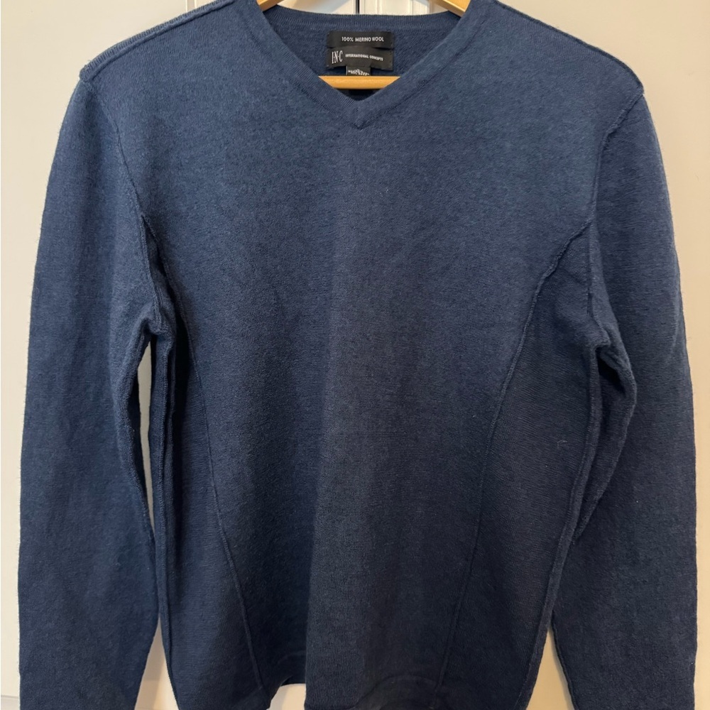 INC International Concepts Merino Wool Navy V-Neck Sweater